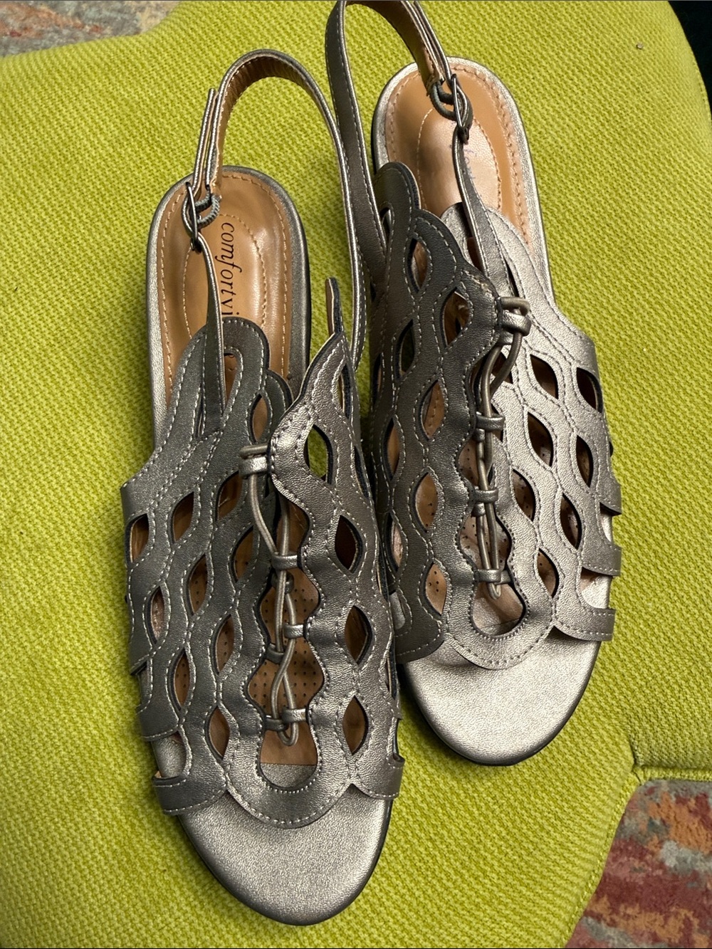 Comfortiva Metallic Pewter Cutout Slingback Sandals